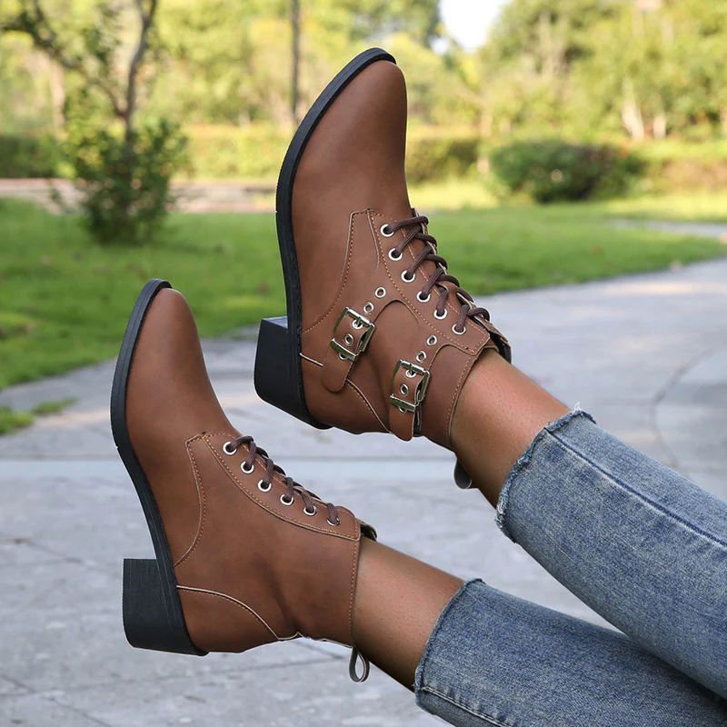 Damen modische Schnürstiefeletten mit praktischen Schnallen und robustem Absatz Heidi Mode - Image 4