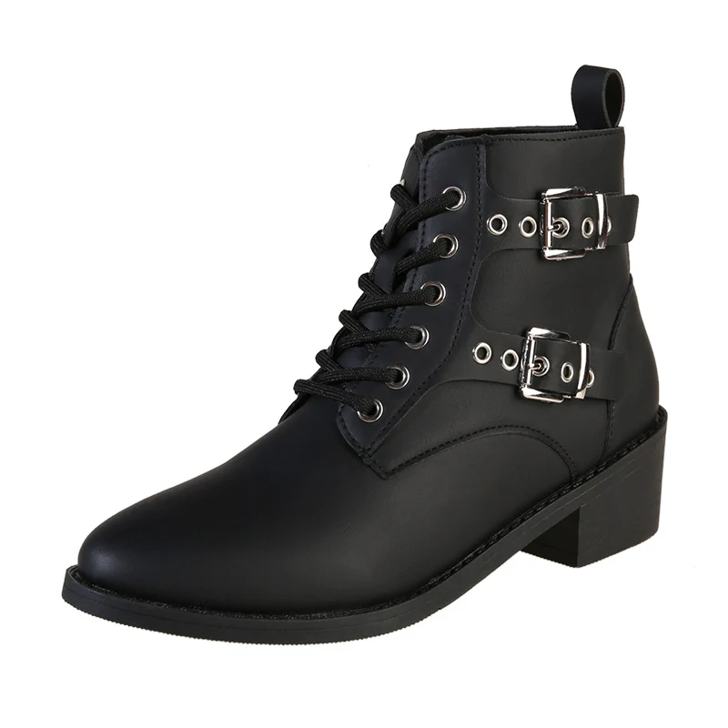 Damen modische Schnürstiefeletten mit praktischen Schnallen und robustem Absatz Heidi Mode - Image 8