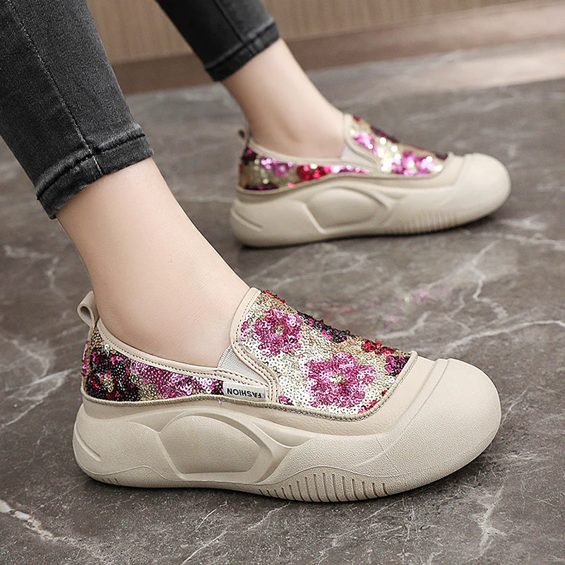 Damen modische Slip-On Sneakers mit glitzerndem Obermaterial und bequemer Sohle Heidi Mode - Image 3