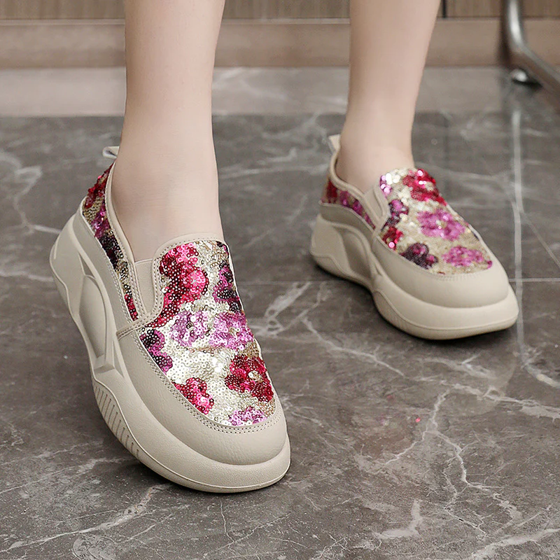 Damen modische Slip-On Sneakers mit glitzernden Blumenmotiven und bequemem Komfort Heidi Mode - Image 3