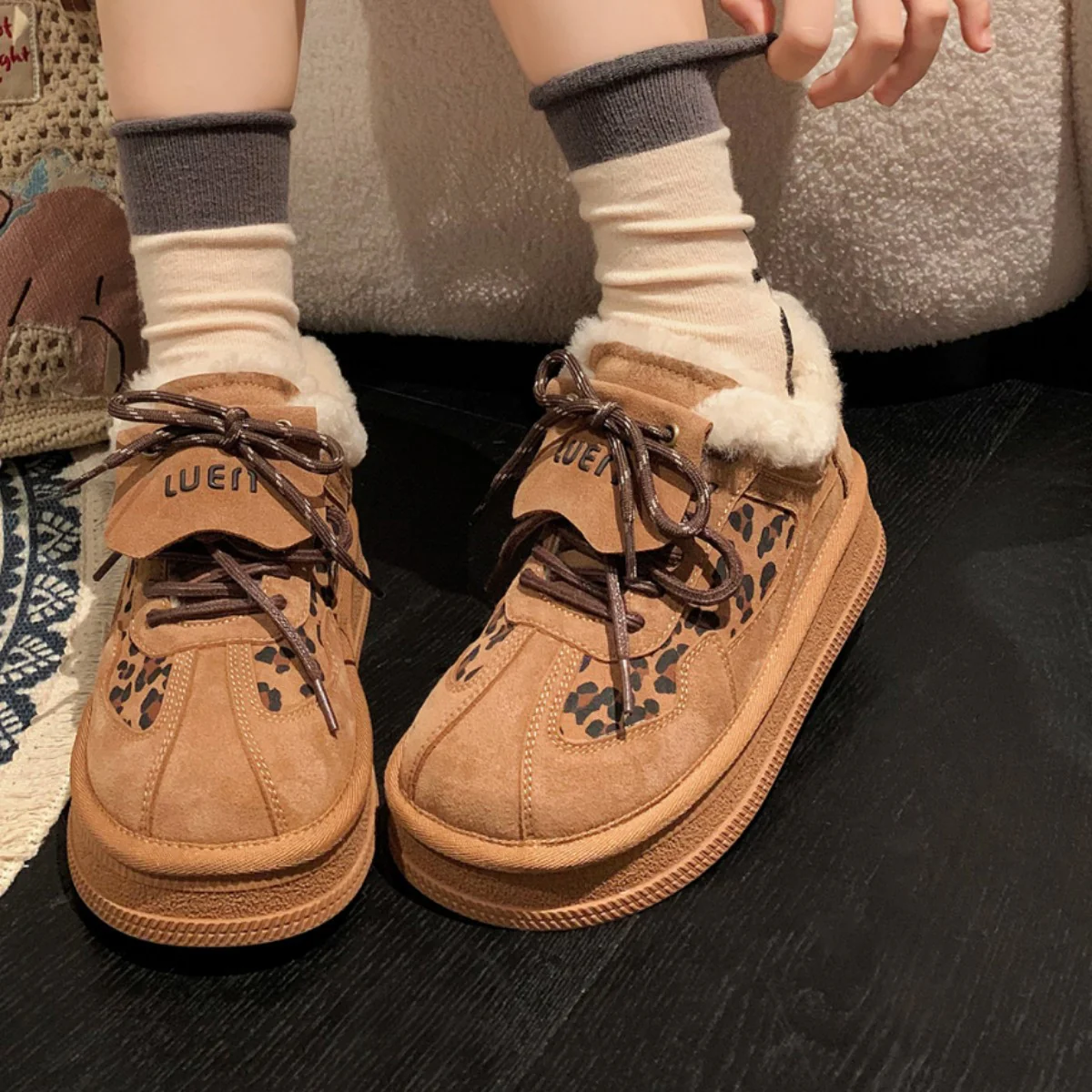 Damen modische Sneakers mit kuscheligem Innenfutter und tierischem Muster Heidi Mode - Image 2
