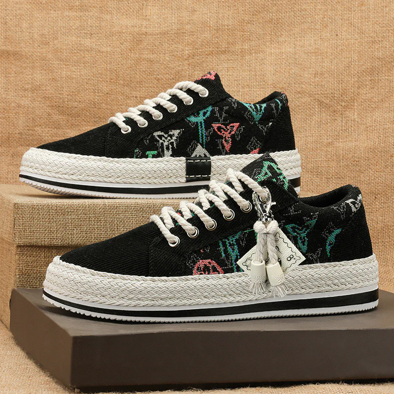 Damen modische Sneakers mit trendigem Textil-Obermaterial und geflochtener Sohle Heidi Mode - Image 2