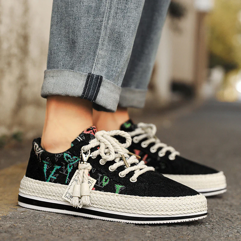 Damen modische Sneakers mit trendigem Textil-Obermaterial und geflochtener Sohle Heidi Mode - Image 7