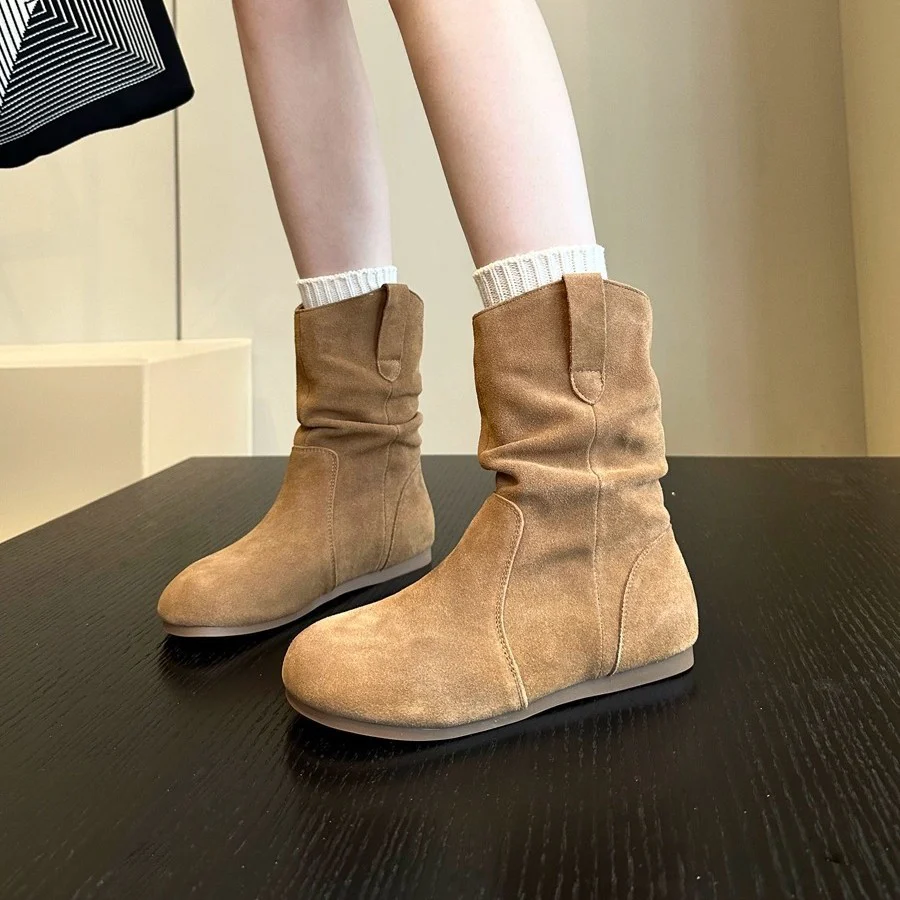 Damen modische Stiefel aus weichem Wildleder mit flexiblem Falten-Design Heidi Mode - Image 2