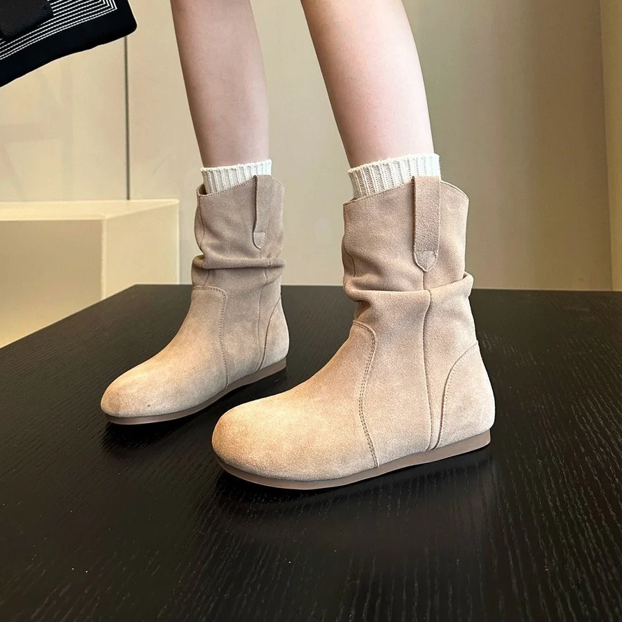 Damen modische Stiefel aus weichem Wildleder mit flexiblem Falten-Design Heidi Mode - Image 3
