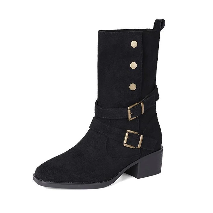Damen Modische Stiefel mit auffälligem Schnallen-Design und bequemem Blockabsatz Heidi Mode - Image 5