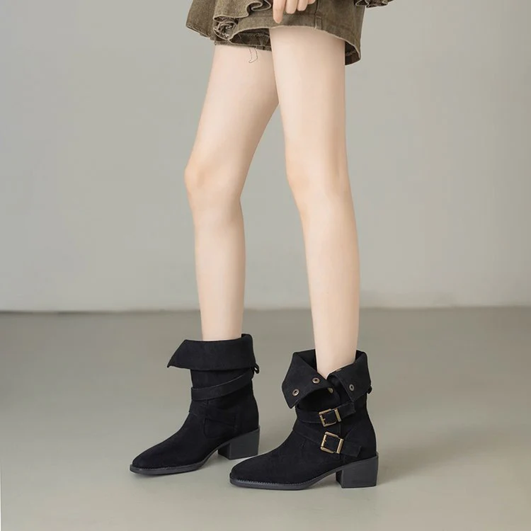 Damen Modische Stiefel mit auffälligem Schnallen-Design und bequemem Blockabsatz Heidi Mode - Image 6