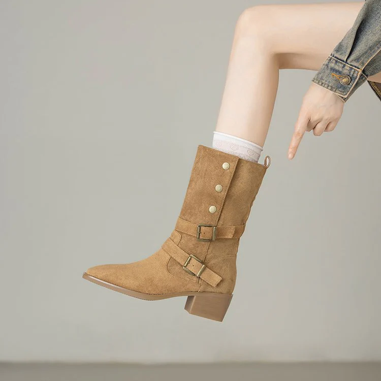 Damen Modische Stiefel mit auffälligem Schnallen-Design und bequemem Blockabsatz Heidi Mode - Image 7