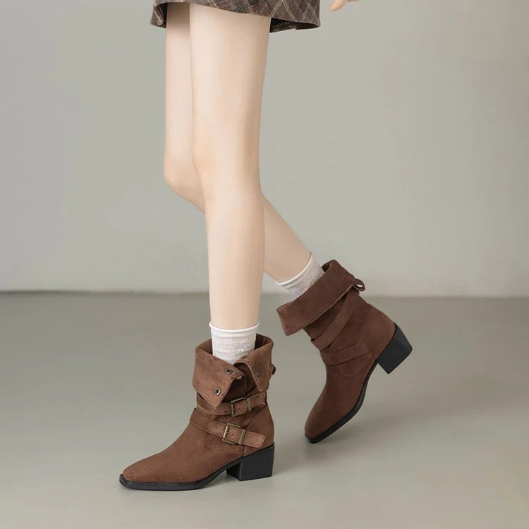 Damen Modische Stiefel mit auffälligem Schnallen-Design und bequemem Blockabsatz Heidi Mode - Image 8