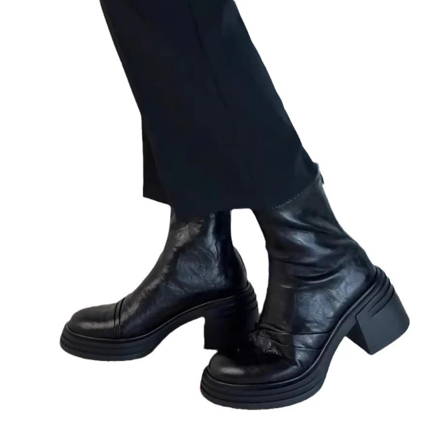 Damen Modische Stiefel mit Blockabsatz und glänzender Lederoberfläche Heidi Mode - Image 5