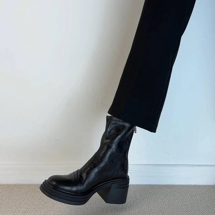 Damen Modische Stiefel mit Blockabsatz und glänzender Lederoberfläche Heidi Mode - Image 6