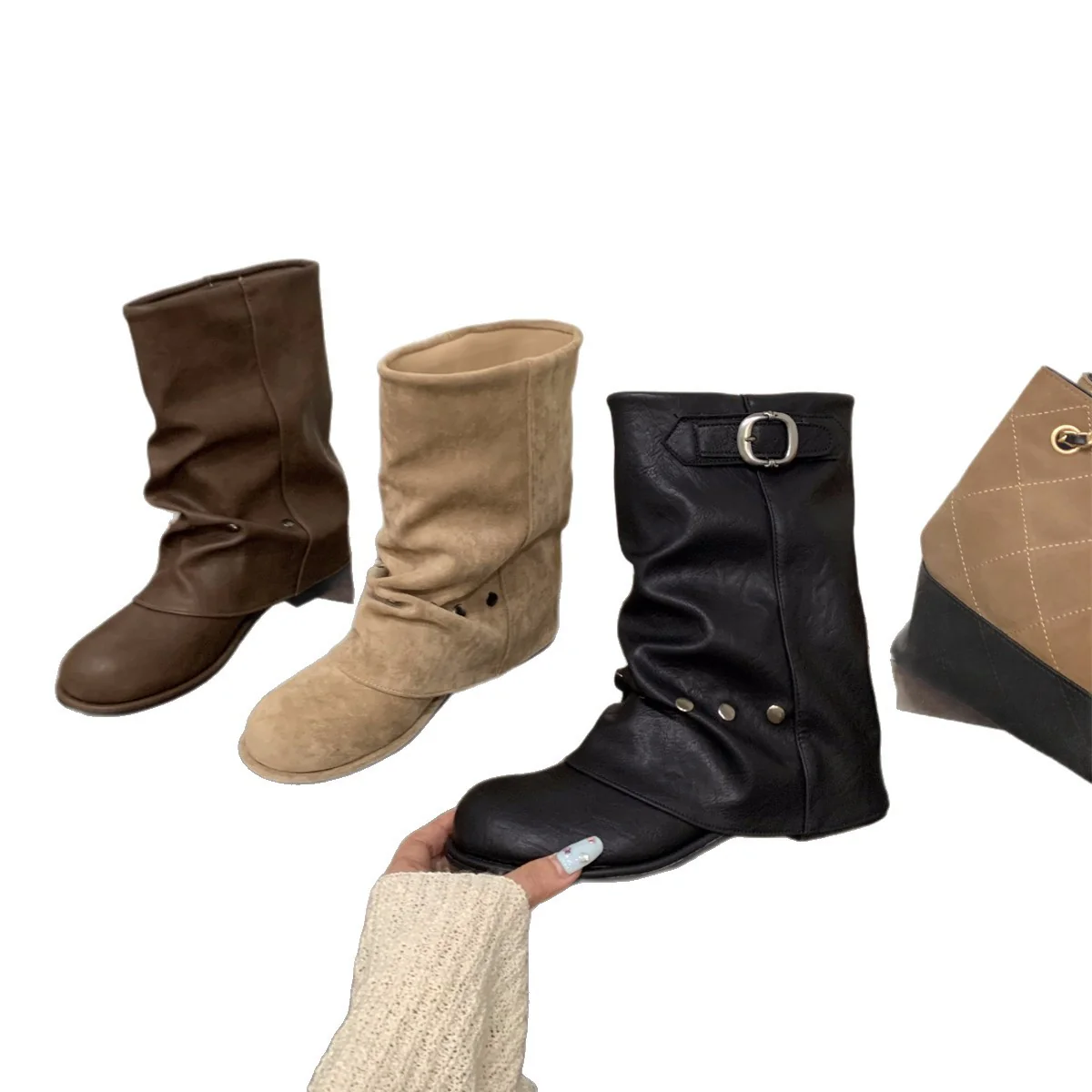 Damen modische Stiefel mit elegantem Faltenwurf und stylishen Druckknopfdetails Heidi Mode - Image 5