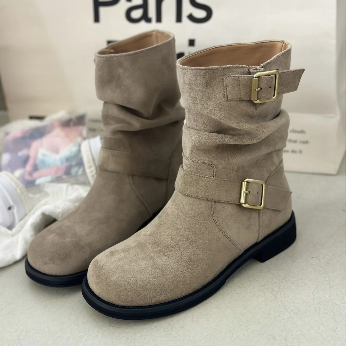 Damen modische Stiefel mit elegantem Riemen und rohem Look Heidi Mode - Image 2