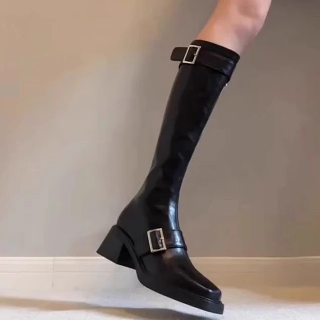 Damen modische Stiefel mit elegantem Schnallenverschluss und robustem Blockabsatz Heidi Mode - Image 2
