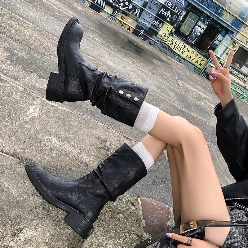 Damen Modische Stiefel mit gerafftem Schaft und dekorativen Knöpfen Heidi Mode - Image 3