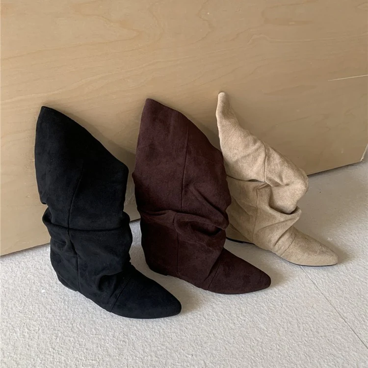 Damen modische Stiefel mit gerafftem Schaft und spitzem Absatz Heidi Mode - Image 3