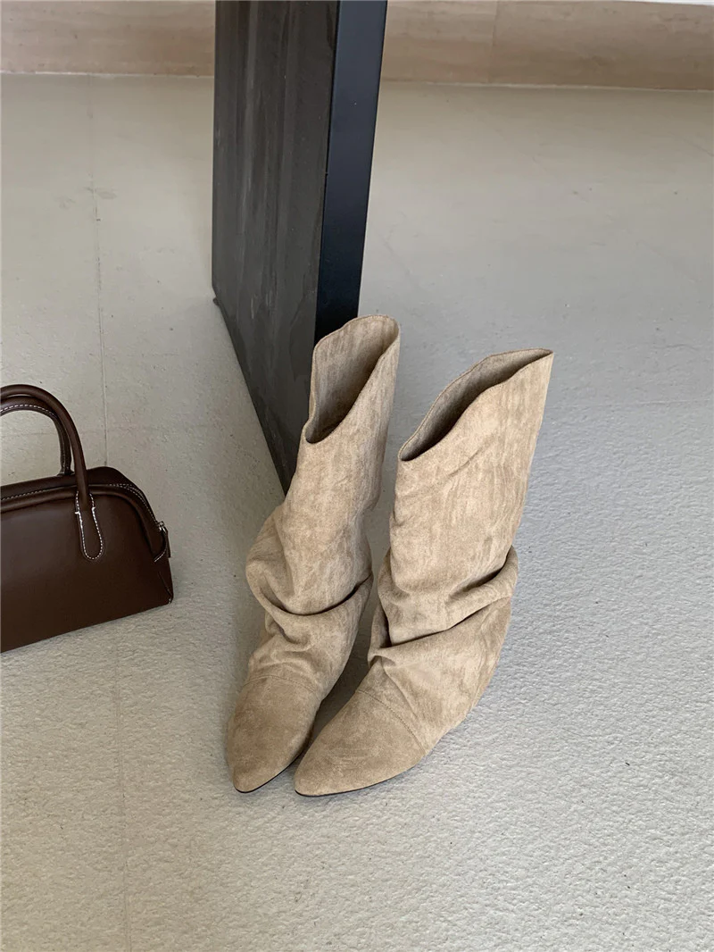 Damen modische Stiefel mit gerafftem Schaft und spitzem Absatz Heidi Mode - Image 7