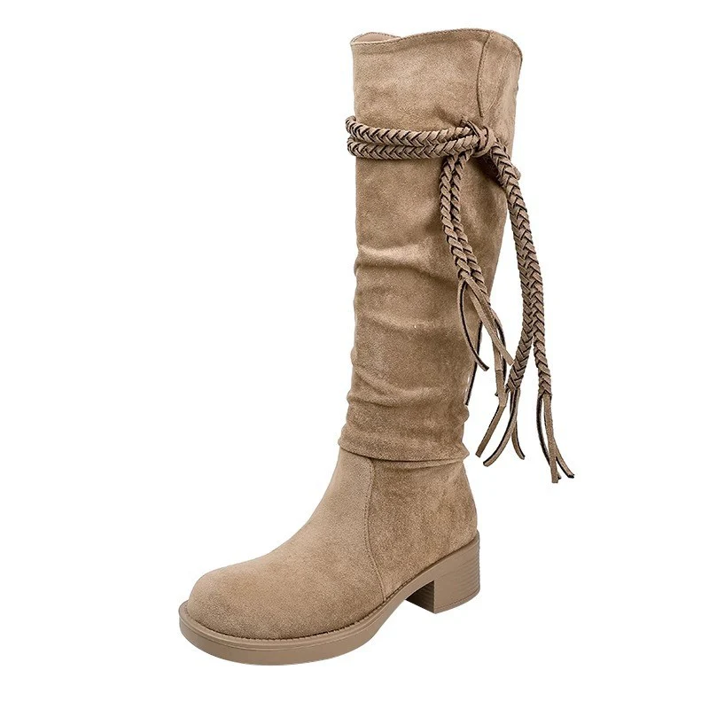 Damen Modische Stiefel mit lässigem Falten-Design und dekorativen Fransen Heidi Mode - Image 5