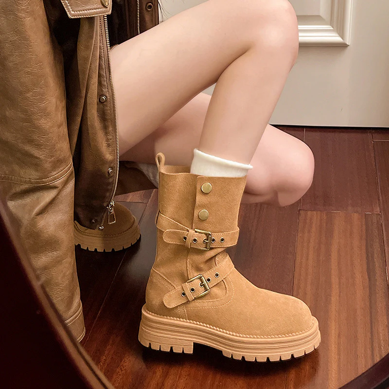 Damen Modische Stiefel mit Riemen-Details und rutschfester Sohle Heidi Mode