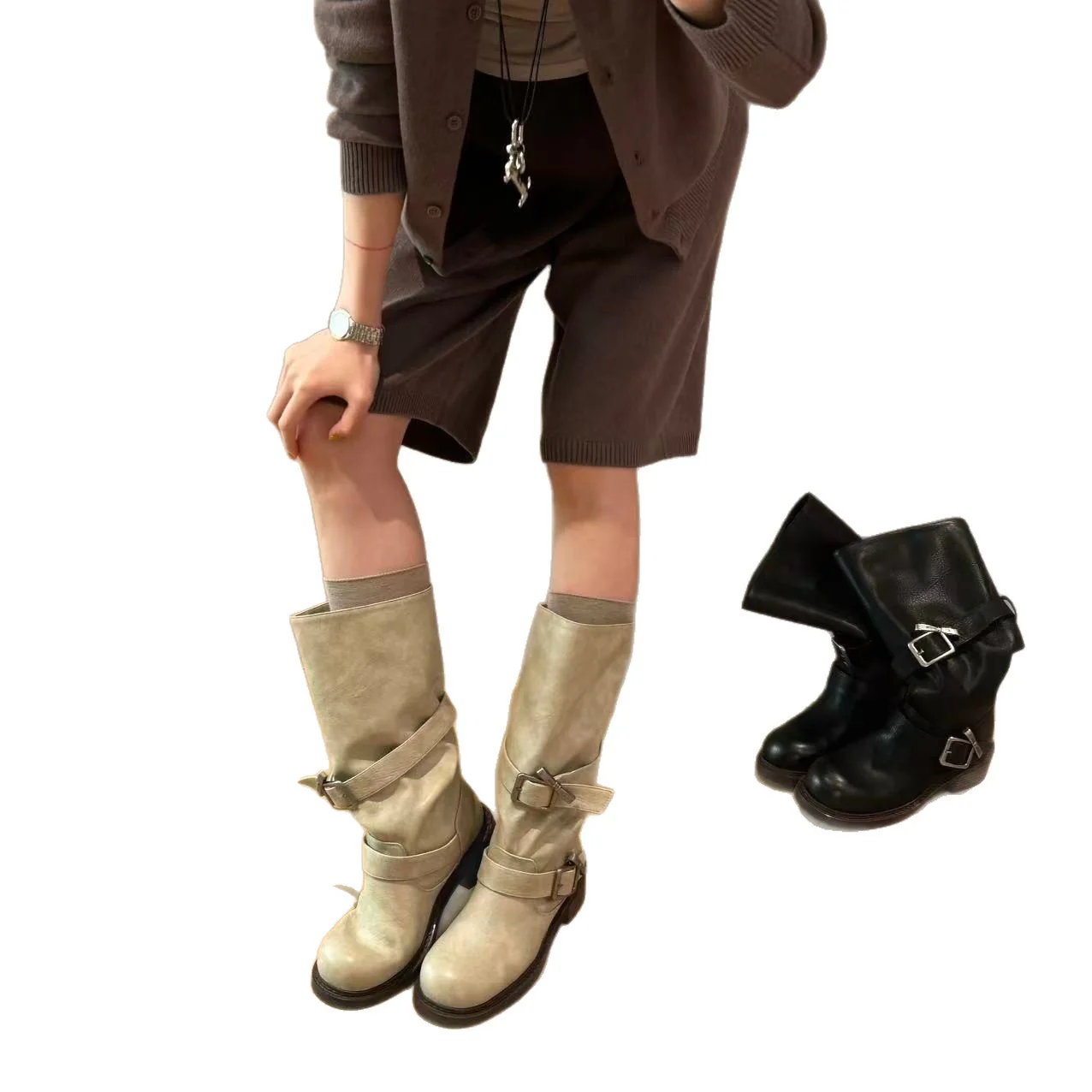 Damen modische Stiefel mit verstellbaren Riemen und komfortablem Blockabsatz Heidi Mode - Image 5