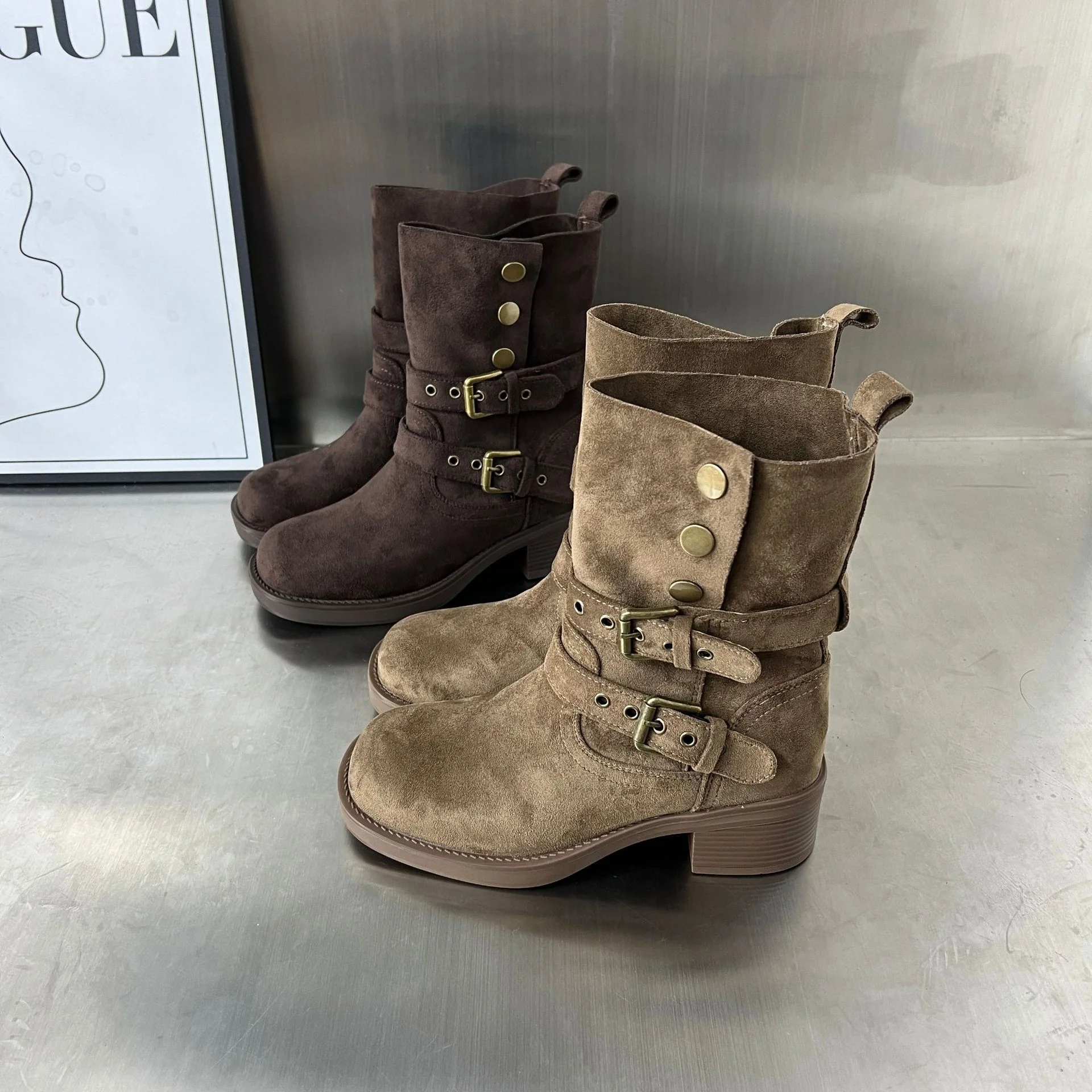 Damen Modische Stiefeletten mit eleganten Schnallen und bequemer Absatzhöhe Heidi Mode - Image 3