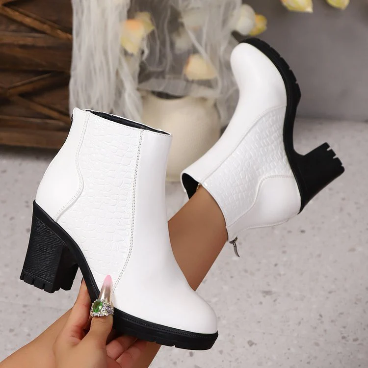 Damen modische Stiefeletten mit glänzender Oberflächenstruktur und komfortablem Blockabsatz Heidi Mode - Image 2