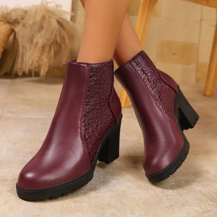 Damen modische Stiefeletten mit glänzender Oberflächenstruktur und komfortablem Blockabsatz Heidi Mode - Image 4
