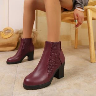 Damen modische Stiefeletten mit glänzender Oberflächenstruktur und komfortablem Blockabsatz Heidi Mode - Image 7