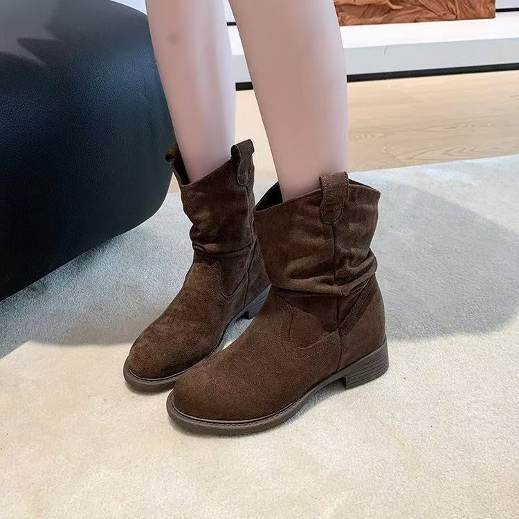 Damen Modische Stiefeletten mit lässigem Falten-Design und bequemem Blockabsatz Heidi Mode - Image 3