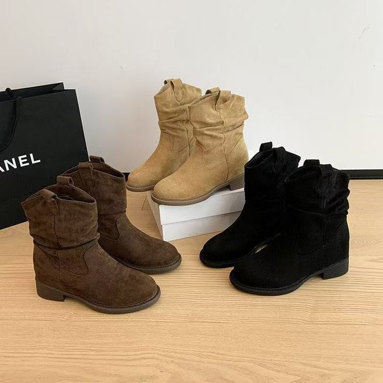 Damen Modische Stiefeletten mit lässigem Falten-Design und bequemem Blockabsatz Heidi Mode - Image 4