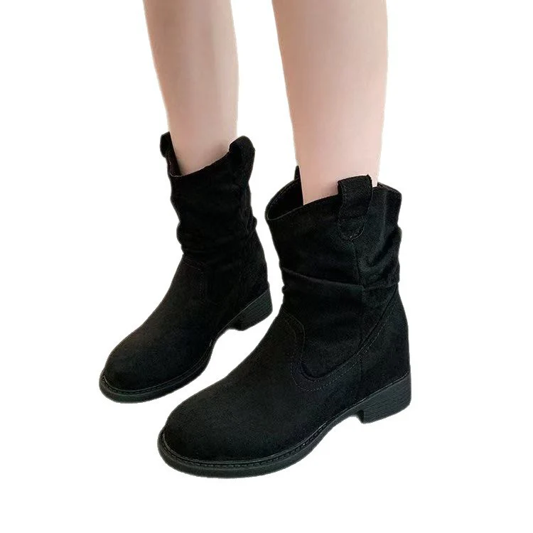 Damen Modische Stiefeletten mit lässigem Falten-Design und bequemem Blockabsatz Heidi Mode - Image 5