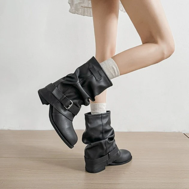 Damen Modische Stiefeletten mit lässigem Falten-Design und eleganter Schnallenverzierung Heidi Mode - Image 3
