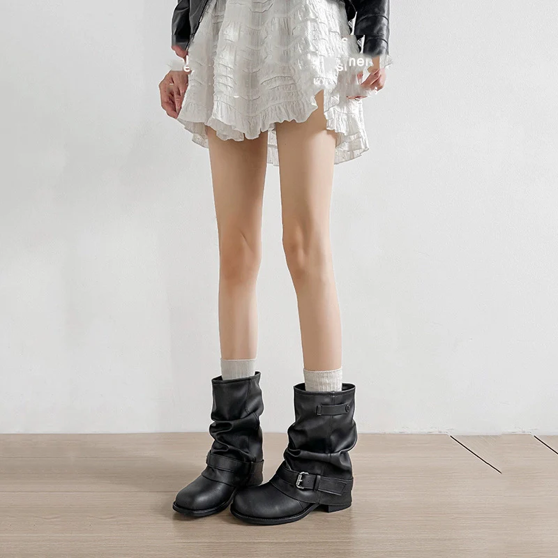 Damen Modische Stiefeletten mit lässigem Falten-Design und eleganter Schnallenverzierung Heidi Mode - Image 6