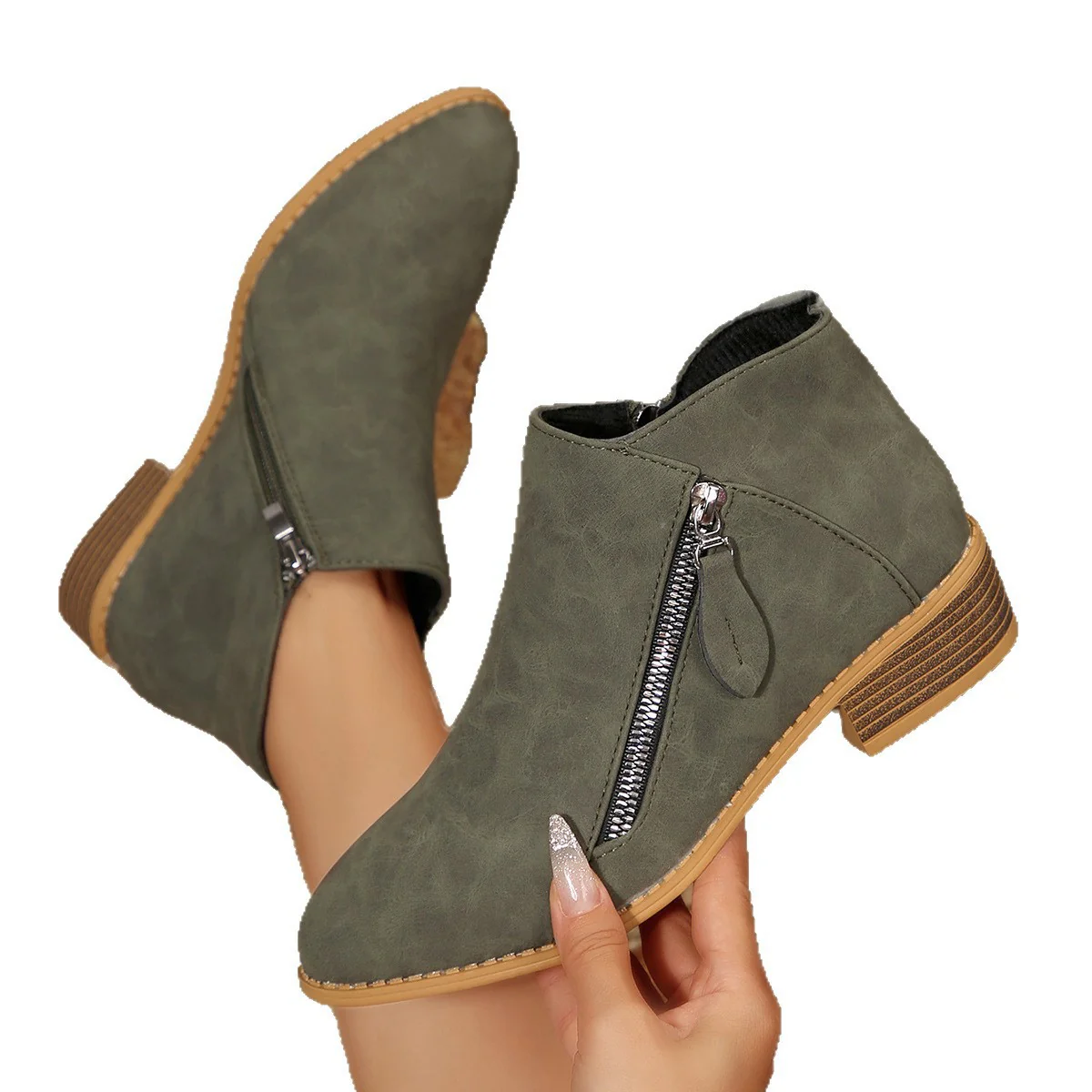 Damen modische Stiefeletten mit seitlichem Reißverschluss und bequemem Blockabsatz Heidi Mode - Image 5