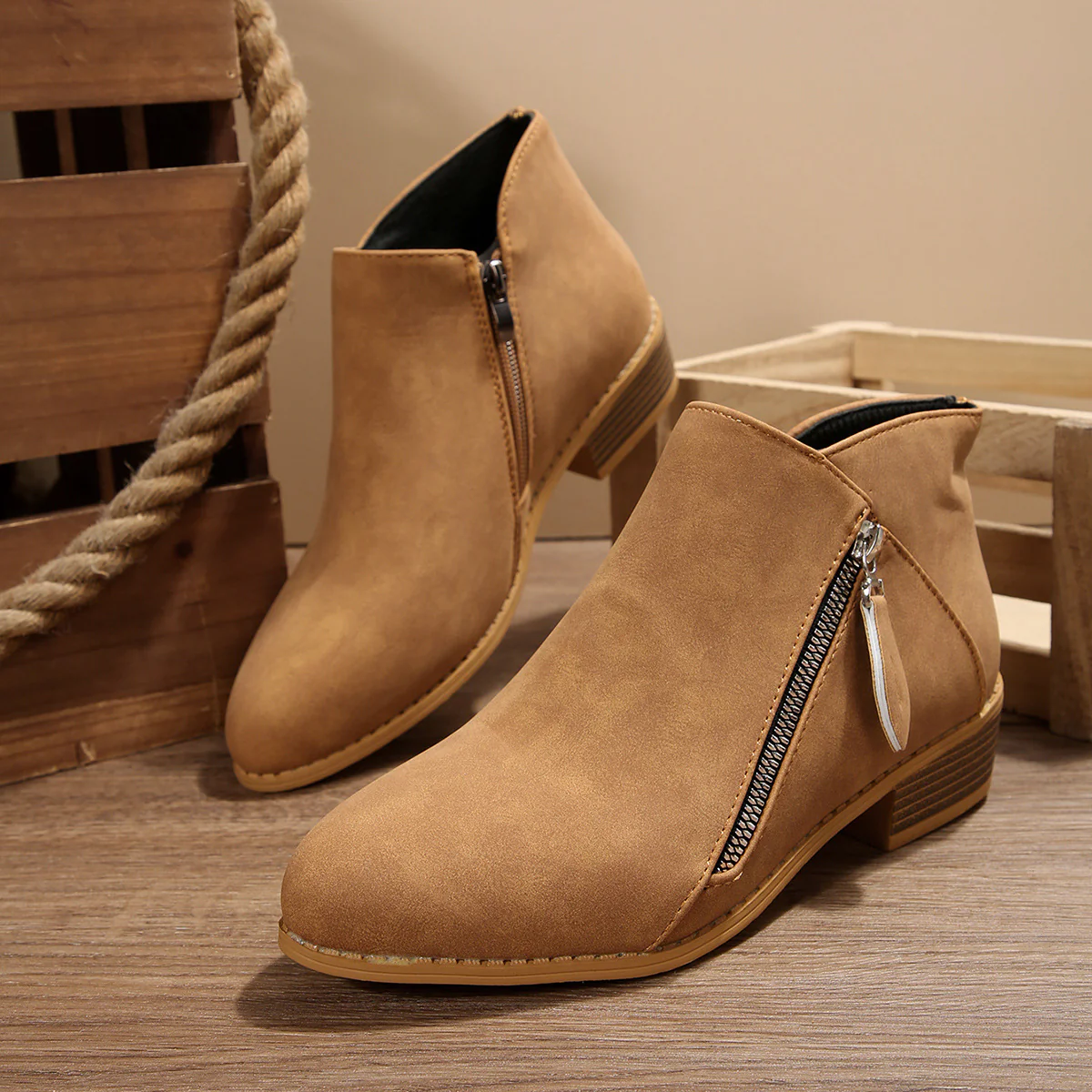 Damen modische Stiefeletten mit seitlichem Reißverschluss und bequemem Blockabsatz Heidi Mode - Image 6