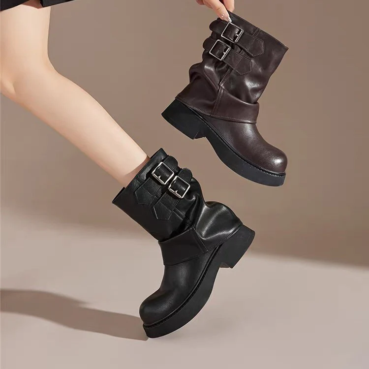 Damen modische Stiefeletten mit verstellbaren Riemen und robuster Sohle Heidi Mode - Image 4