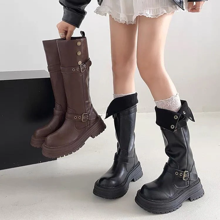 Damen Modische und robuste Stiefel mit verstellbarem Riemen und Schnalle Heidi Mode - Image 4
