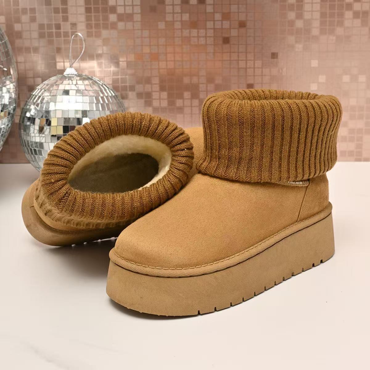 Damen Modische Winterstiefel aus weichem Wildleder mit elastischem Strickrand Heidi Mode - Image 3