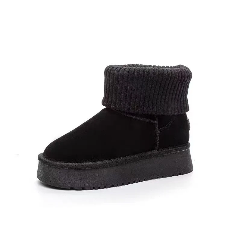Damen Modische Winterstiefel aus weichem Wildleder mit elastischem Strickrand Heidi Mode - Image 7