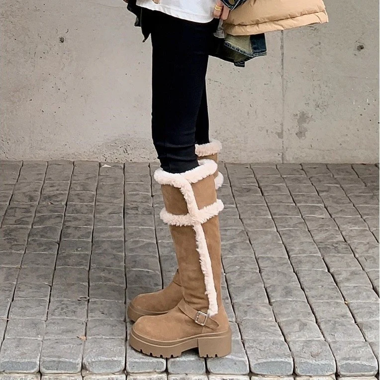 Damen modische Winterstiefel mit flauschigem Futter und robustem Plateau-Heel Heidi Mode - Image 2