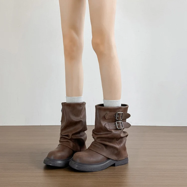 Damen modische Winterstiefel mit modischem Falten-Design und dekorativen Schnallen Heidi Mode - Image 4