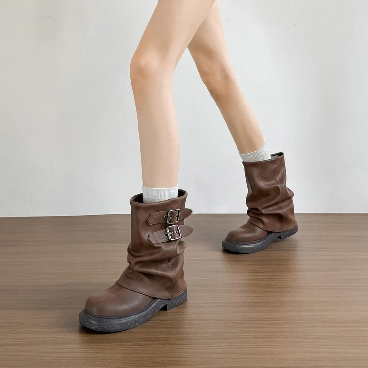 Damen modische Winterstiefel mit modischem Falten-Design und dekorativen Schnallen Heidi Mode - Image 7