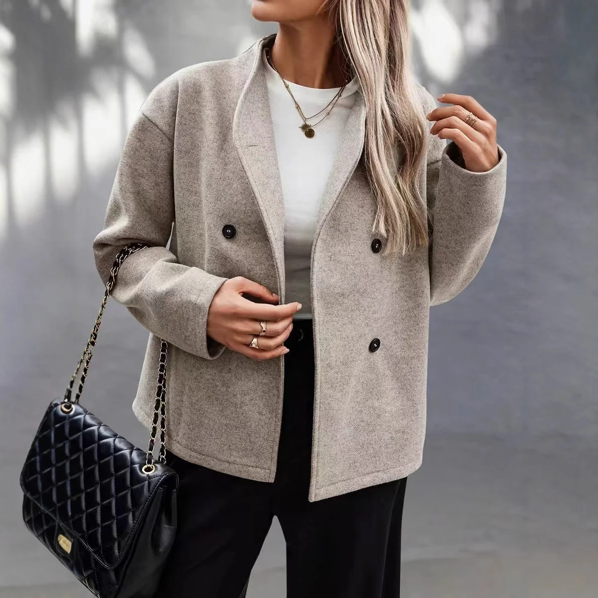 Damen Modische Wolljacke im eleganten Look mit doppelter Knopfreihe Heidi-Mode - Image 2