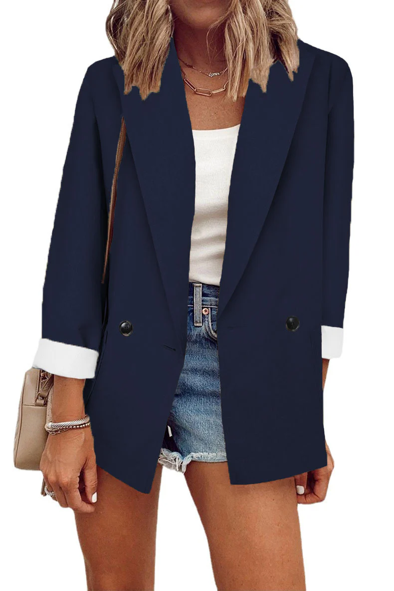 Damen modischer Oversized-Blazer im schlichten Design mit eleganten Knopfdetails Heidi-Mode - Image 12