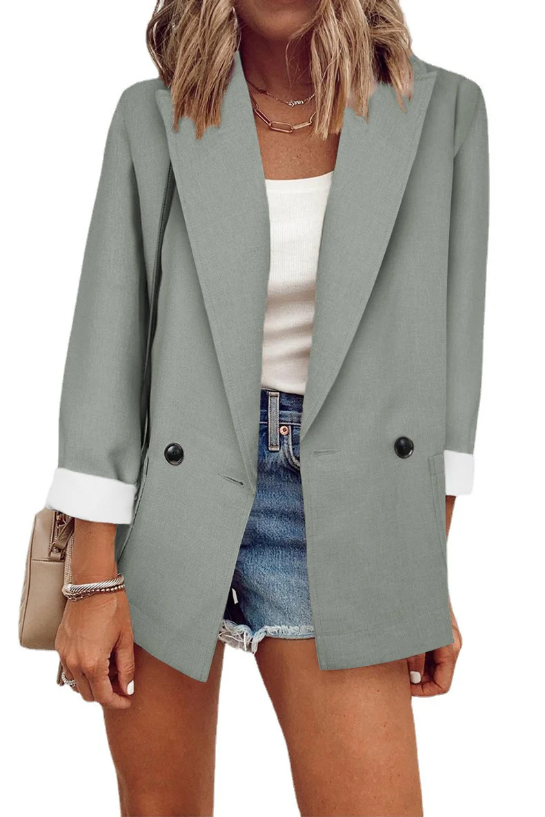Damen modischer Oversized-Blazer im schlichten Design mit eleganten Knopfdetails Heidi-Mode - Image 13