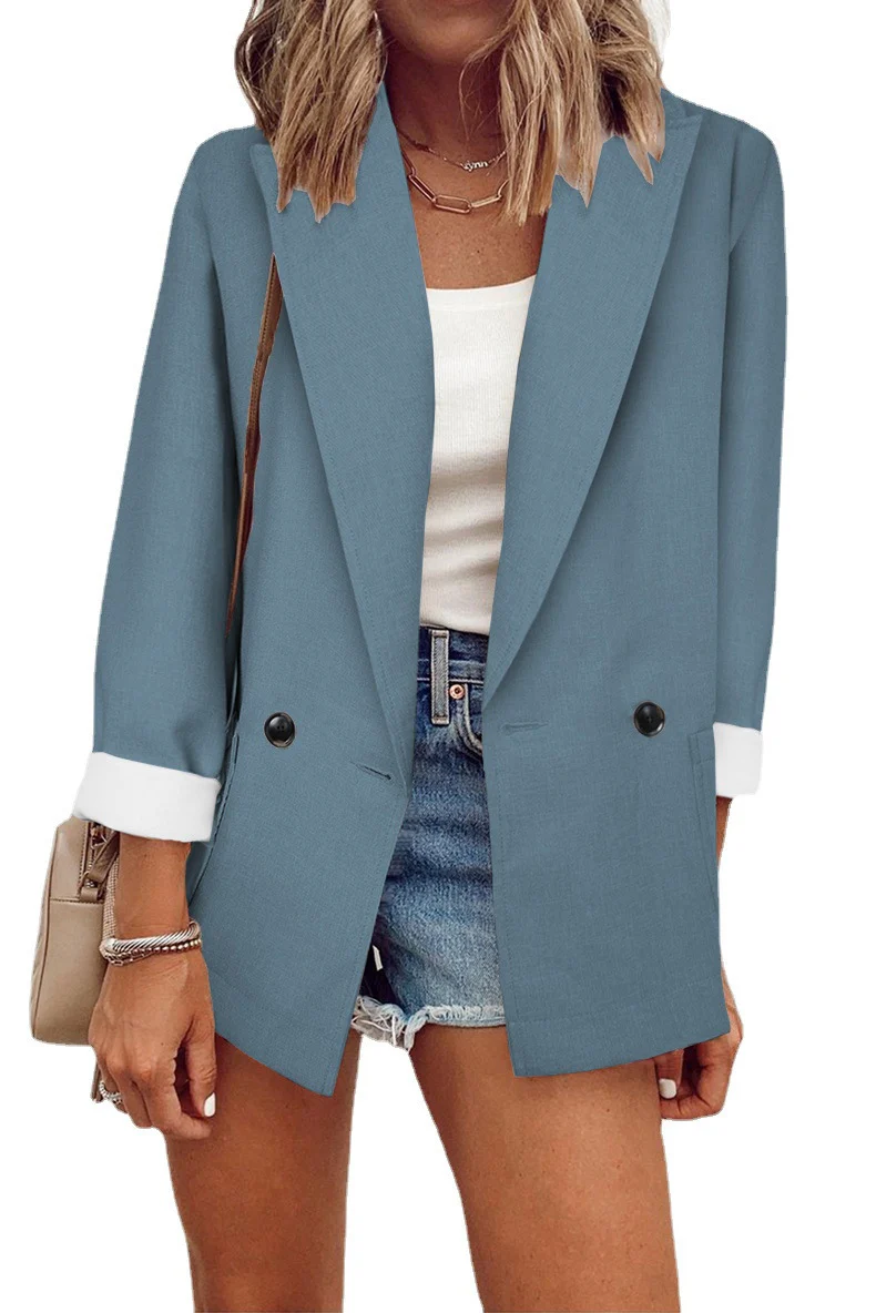 Damen modischer Oversized-Blazer im schlichten Design mit eleganten Knopfdetails Heidi-Mode - Image 2