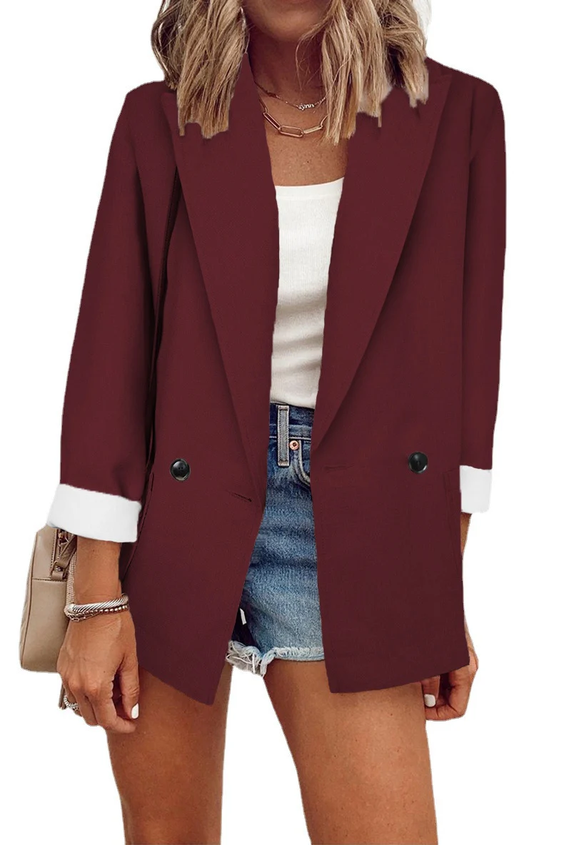 Damen modischer Oversized-Blazer im schlichten Design mit eleganten Knopfdetails Heidi-Mode - Image 3