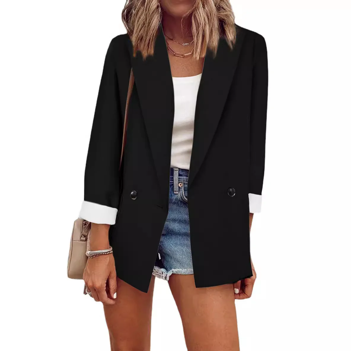 Damen modischer Oversized-Blazer im schlichten Design mit eleganten Knopfdetails Heidi-Mode - Image 8