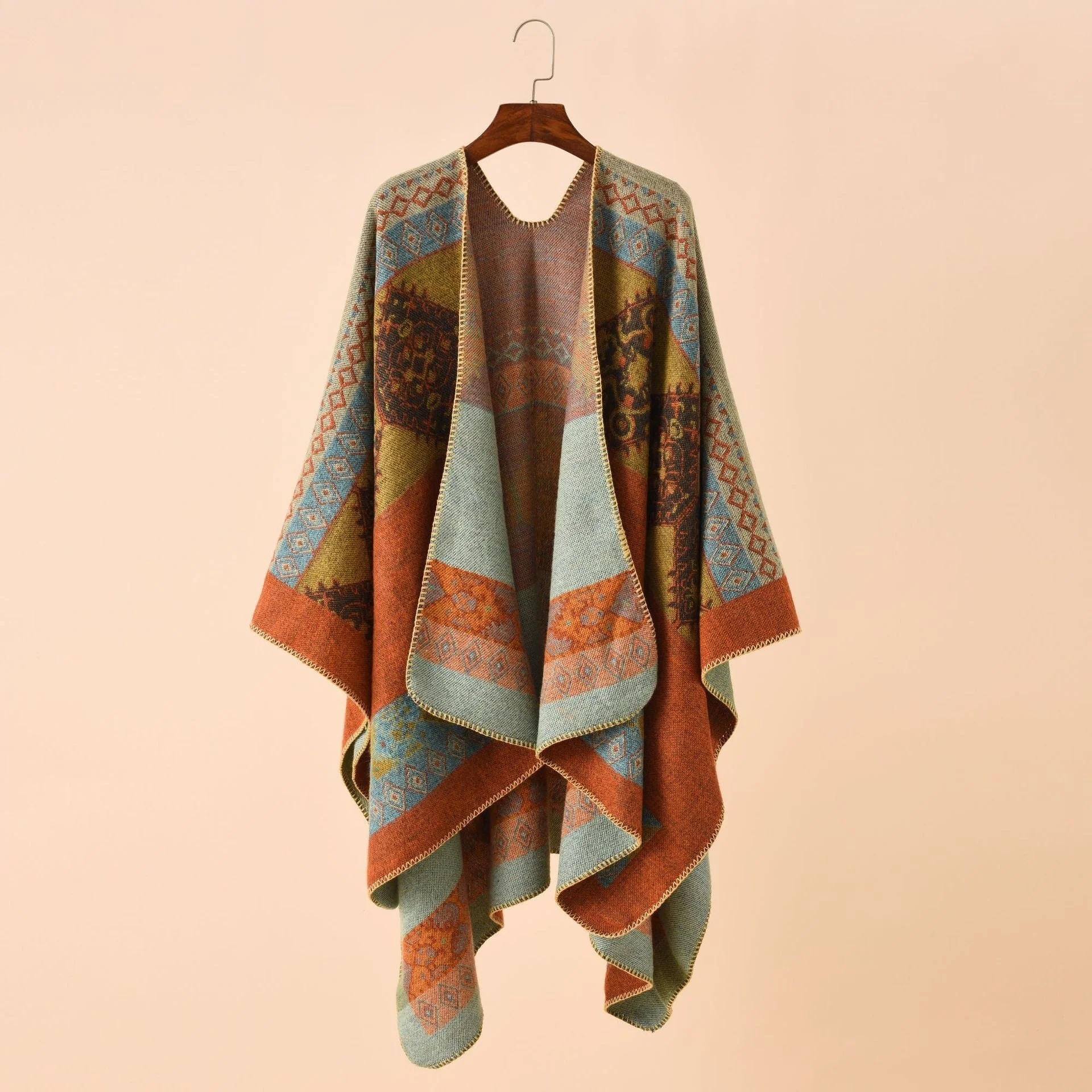 Damen Modischer Poncho mit Kunstvollem Muster und Fransigen Kanten Heidi-Mode - Image 11
