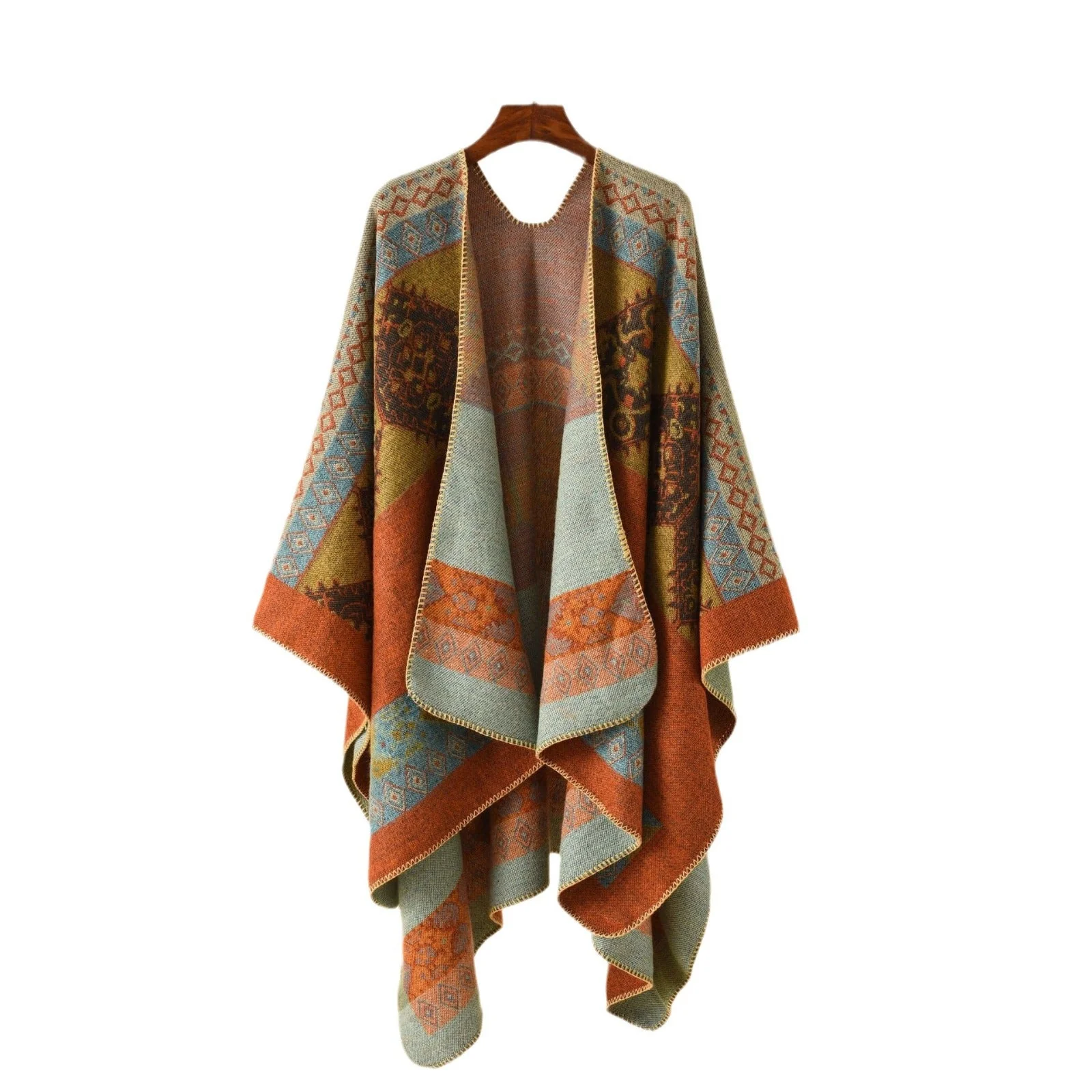Damen Modischer Poncho mit Kunstvollem Muster und Fransigen Kanten Heidi-Mode - Image 5